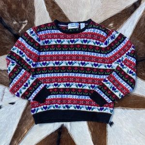 Vintage 90s Hand Embroidered Striped Floral Sweater